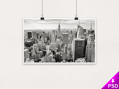 Poster Mockup banner clean graphic hanging mockup photoshop poster realistic wall