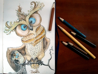 Owl'S Curiosity animal bird character draw drawing illustration owl owlet pencil sketch sketchbook иллюстрация