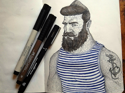 Bearded seaman beard bearded doodle draw drawing illustration mustache pencil portrait sketch sketchbook