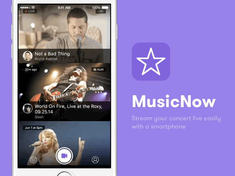 MusicNow app animation ios live mobile music social streaming video
