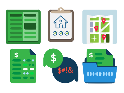 App Icons complaints credit financial statement home search map inspection glossary