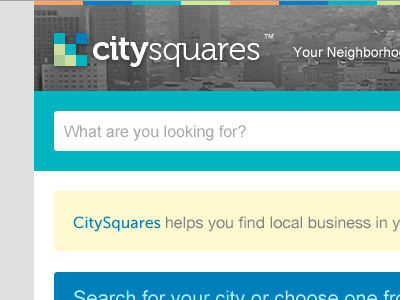 CitySquares Home Redesign flat home page search bar