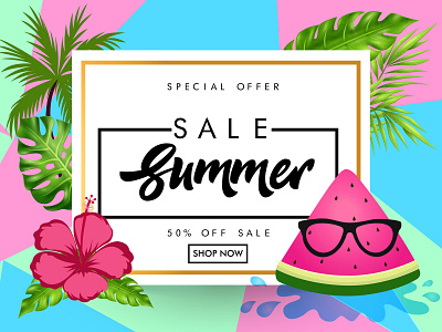 Hello Summer abstact abstract advertisement advertising branding creative design digitalartist flat flyer illustration illustrator minimal poster summer summer flyer summer sale typography vector