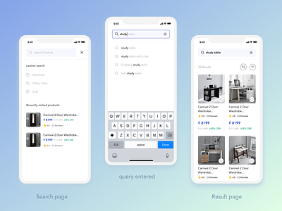 Search flow screens for an E-commerce app appdesign ecommerce figma gradient uidesign