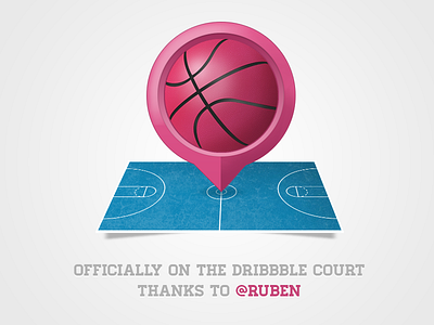 On the Dribbble court @2x ball court debut icon invitation photoshop shot
