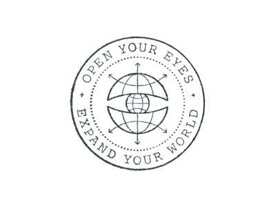 Experience Passport Logo arrow expand eye planet stamp world