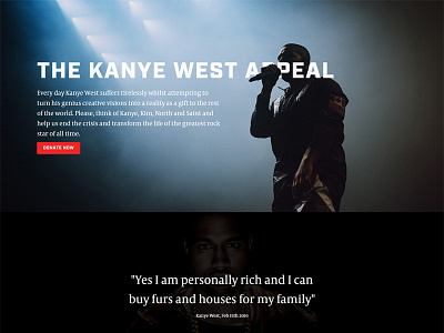 Kanye West Relief Fund charity kanye west landing page layout web web design