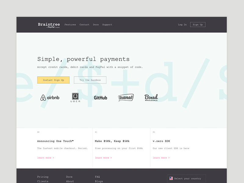Braintree Homepage Redesign web minimal braintree simple code clean brand developer homepage website design