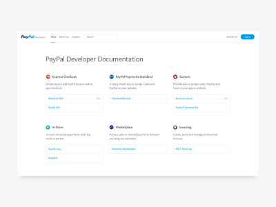 PayPal Developer Update developer docs documentation gradients icons minimal paypal simple web website