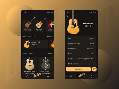 Guitar shop app - same typeface size app design mobile typography