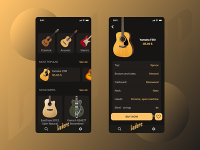 Guitar shop app - same typeface size