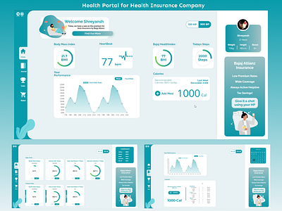 Health Portal for Health Insurance Company blue design flat green health health care healthcare illustration insurance insurance app management app ui