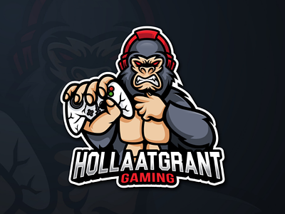 Hollaatgrant gaming mascot logo esport animal branding esport esport logo game gaming gorilla mascot strong twitch