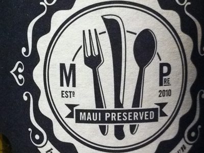 Label printed and in the wild fork illustration logo machete maui preserved printed product spoon