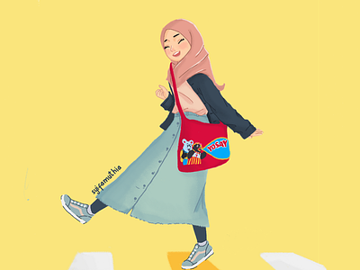 Cheerful hijabi character artwork characterdesign design digitalart drawings girls hijab illustration