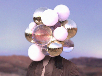 bubbles in his head 3d art collage collage art design digital 3d illustration picture surrealism