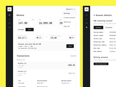 Multi-currency money transfers app design fintech ui