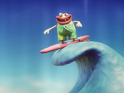 Charlie and the wave character desig childrens book happy illustration lookdev surfboard surfing