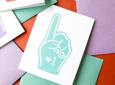 Number 1 Fan Greeting Card foam finger greeting card illustration pattern stationery