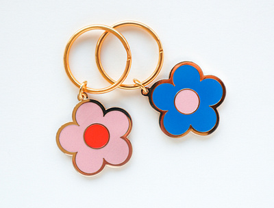 Flower Keychain daisy enamel floral flower hard enamel illustration keychain pin