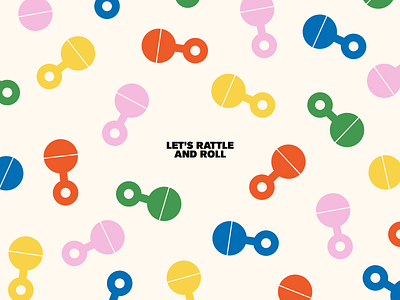Let's Rattle and Roll New Baby Greeting Card baby baby boy baby girl baby toy greeting card illustration new baby new born pacifier pattern rattle stationery