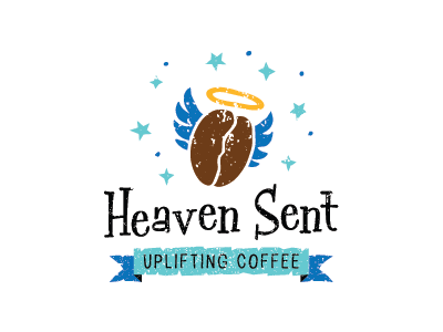 Heaven Sent caffeine coffee coffee bean distressed fair trade fun ground logo retro small batch texture whole bean