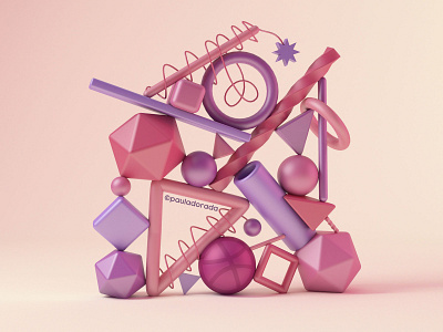 Hello Dribbble! 3d 3d render 3d shapes c4d c4d render cinema 4d debut dribbble debut geometric shapes pink 3d purple 3d