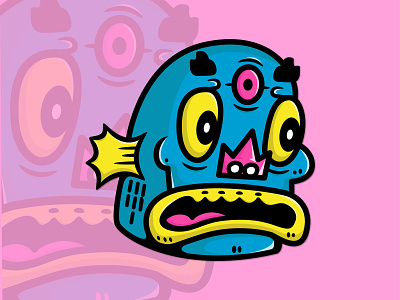FATCHED FISH blue character colorfull fish hellodribbble logo pink pink and blue tshirt vector