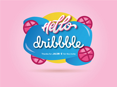 Hello Dribbble ^_^ blue branding design dribbble invite firstshot handlettering hellodribbble illustration invitation invitations pink typography vector