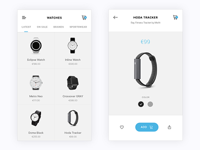 Watches shopping app app clean e-commerce ecommerce ios minimal mobile product shopping ui ux watches