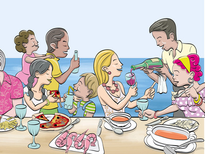 family meal cartoon illustration draw illustration ilustración lunch