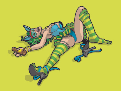 drunk in carnival green girl carnival cartoon illustration drawing illustration ilustración