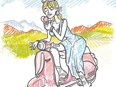 Ice Cream scoter Vespa Girl cartoon illustration drawing illustration ilustración moto motor scoter vector