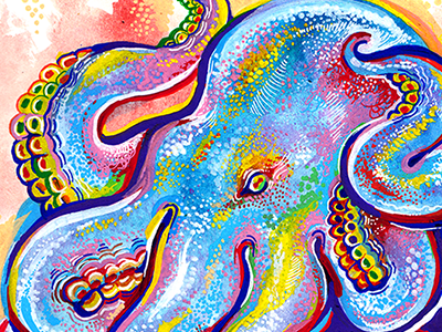 Octopus no.2 illustration ink octopus pen sketchbook watercolor