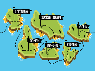 Parts of Malaysia adobe illustrator adventure design flag flat fun illustration island malaysia map vector vibrant
