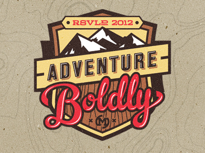 Adventure Boldly 2012 badge crest mountains to resolve typography