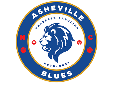Asheville Blues blue chelsea crest design gold logo red soccer typography white