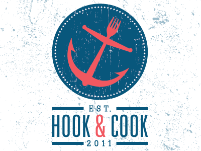 Hook & Cook Final ampersand anchor blue red texture univers vinatge