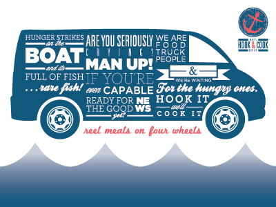 Food Truck Ad anchor blue food truck red typography waves white