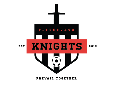 Pittsburgh Knights amputee banner black homestead knights mls red shield soccer soccer ball soccer team stripes sword