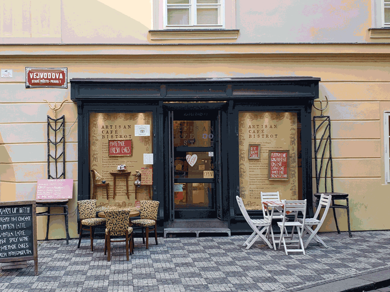 Cafe Storefront Redesign - Prague, Czech Republic branding business cafe coffee illustration logo redesign storefront