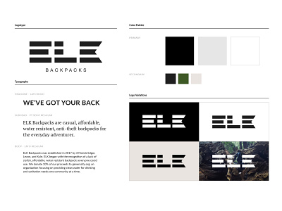 ELK Backpacks adventure backpacks brand design branding business elk logo safe social media design startup waterproof website