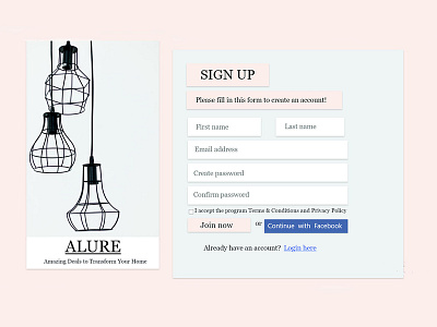 Alure Sign Up Page- Daily UI 001 daily 100 challenge daily ui daily ui 001 design sign up ui webpage webpage design