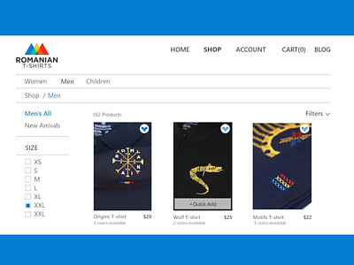 Romanian T Shirts Shop Page Men adobe xd design e comerce shopdesign shoppage ui ux website