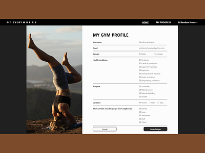 Fitness App Profile Page adobe xd buttons checkboxes design fitness fitness tracker fitnessapp form gym profile save ui ux webpage website