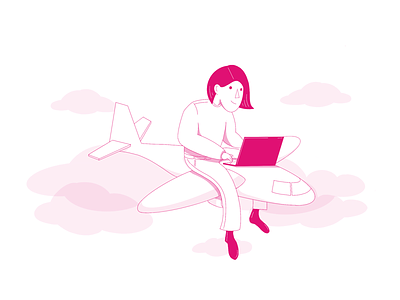 Illustration - person airplane laptop airplane artwork business trip illustration journey laptop office person persona remote travel trip ui user ux work worker