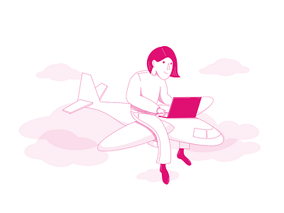 Illustration - person airplane laptop