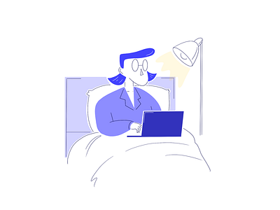 Illustration - person bed laptop