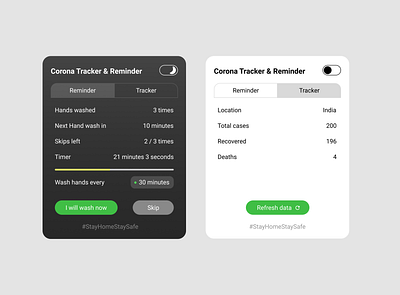 Corona Tracker & Reminder app design ui ux vector web