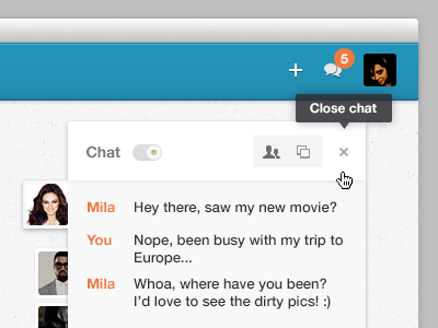 Chat with Mila bar chat popup switcher ui user ux window